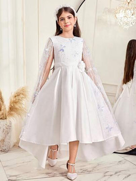 SHEIN فستان حفلة زفاف أبيض مزين بترتر فراشة للفتيات المراهقات