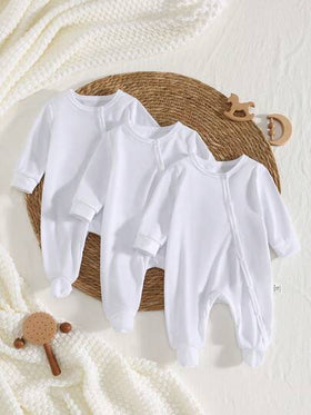 SHEIN Vintaside Kids 3 قطع/مجموعة جمبسوت رضيع حديث الولادة، جمبسوت قطعة واحدة كاملة بأكمام طويلة وأقدام، بيجاما