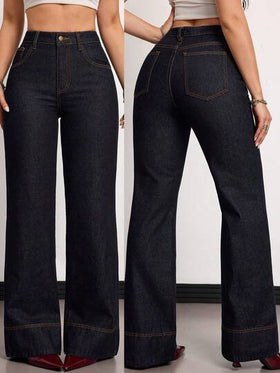 SHEIN Tall سراويل جينز نسائية ذات خصر عالي وساق واسعة فضفاضة كاجوال متعددة الاستخدامات، مناسبة للصيف والربيع وعيد الحب والزفاف، جينز أنيق