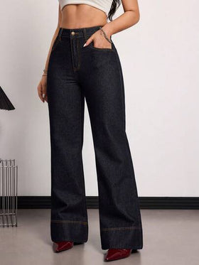 SHEIN Tall سراويل جينز نسائية ذات خصر عالي وساق واسعة فضفاضة كاجوال متعددة الاستخدامات، مناسبة للصيف والربيع وعيد الحب والزفاف، جينز أنيق