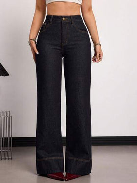 SHEIN Tall سراويل جينز نسائية ذات خصر عالي وساق واسعة فضفاضة كاجوال متعددة الاستخدامات، مناسبة للصيف والربيع وعيد الحب والزفاف، جينز أنيق
