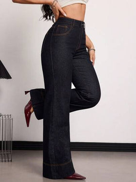 SHEIN Tall سراويل جينز نسائية ذات خصر عالي وساق واسعة فضفاضة كاجوال متعددة الاستخدامات، مناسبة للصيف والربيع وعيد الحب والزفاف، جينز أنيق
