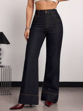 SHEIN Tall سراويل جينز نسائية ذات خصر عالي وساق واسعة فضفاضة كاجوال متعددة الاستخدامات، مناسبة للصيف والربيع وعيد الحب والزفاف، جينز أنيق