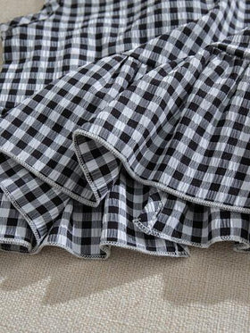 Souflis Souflis مجموعة قطعتين من ملابس علوية أكمام بلا أكمام وبنطلون ساق واسعة للبنات الصغيرات/حديثي الولادة 0-3 سنوات، بنمط مربعات أسود وأبيض، للاستخدام اليومي والعطلات