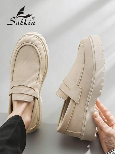 Salkin أحذية رجالية مصممة من الجلد الأحمر، أحذية كاجوال سهلة الارتداء، ذات نعل سميك، من الجلد الأحمر الأنيق، ناعمة ومريحة، برؤوس مستديرة، أحذية رسمية للبس اليومي والمناسبات والحفلات والزفاف. ملاحظة: تأتي