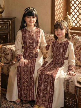 رمضان فستان أنيق بأكمام طويلة مطبوع بطبعة الزهور البنفسجية للفتيات الصغيرات، مناسب للربيع والخريف والصيف وشهر رمضان