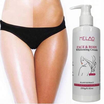 MELAO كريم تفتيح 3 أيام، كريم تفتيح الوجه والجسم من ميلاو، تفتيح سريع ومرطب، يوحد لون البشرة، مناسب للركب والكوع والإبط، مع مستخلصات نباتية، 250 جرام/8.82 أونصة
