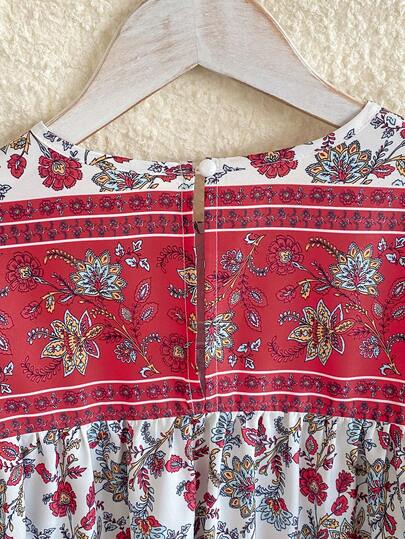 فستان كاجوال طويل الأكمام مريح بطبعة زهرية عتيقة للفتيات المراهقات
