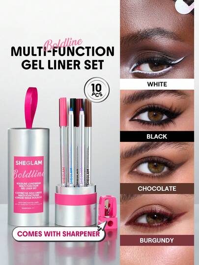 SHEGLAM Boldline طقم محدد عيون جل متعدد الوظائف طويل الأمد محدد كحل علامة تجارية جمال مكياج ميكب مستحضرات تجميل للنساء الفتيات مثالي لفصل الشتاء الربيع مثالي ل- Y2K أزياء أنيقة رمضان هدية حفلة جاهز أفضل لون