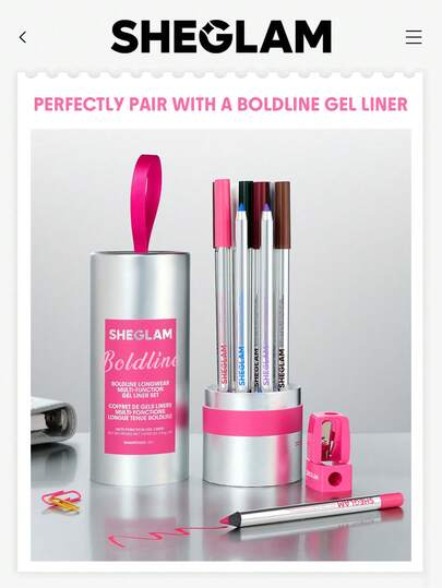 SHEGLAM Boldline مبراة لقلم الجل المحدد للعيون علامة تجارية جمال مكياج ميكب مستحضرات تجميل للنساء الفتيات مثالي لفصل الشتاء الربيع مثالي ل- Y2K أزياء أنيقة رمضان هدية حفلة جاهز أفضل لون