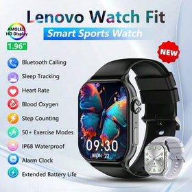 ساعة ذكية Lenovo 2025 الجديدة لنظامي أندرويد وآي أو إس Fit F101، شاشة AMOLED عالية الدقة 1.96 بوصة، تدعم مراقبة معدل ضربات القلب، والاتصال عبر البلوتوث وغيرها من الوظائف