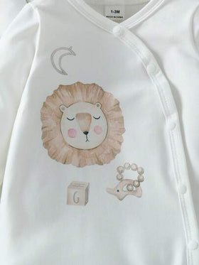 SHEIN Vintaside Kids 3 قطع/مجموعة جمبسوت رضيع يونيسكس مطبوعة بطبعات حيوانات جميلة، قماش ناعم مناسب للبيت والخروجات والعطلات، للاستخدام في الربيع والخريف للأطفال من الجنسين من عمر 0-3 سنوات، ملابس أطفال محايدة طبيعية للمواليد الجدد