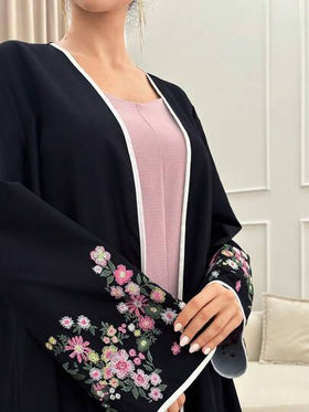 Yasmyna رمضان عباءة نسائية فضفاضة أنيقة مطرزة بالزهور وتصميم رقعي، بأكمام طويلة