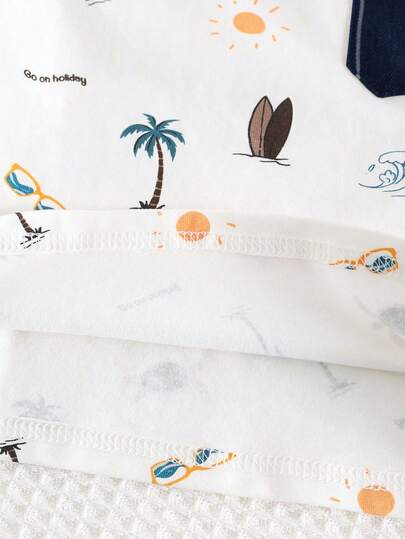 Cozy Pixies مجموعة ملابس علوية بياقة بولو وشورت بخصر مطاطي مطبوعة بطبعات حيوانات كرتونية للأطفال الصبيان، 2 قطعة