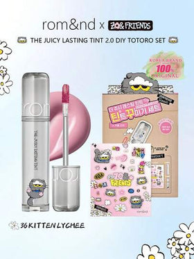 Rom&nd مجموعة هدايا محدودة الإصدار من Romand Juicy Gloss Tint 2.0 36، 03 Coral Pink، صبغة شفاه لامعة مرطبة ذات تأثير مكياج مائي، تعاون كوميدي أنمي، مكياج شفاه على الطراز الكوري. 0.35 جرام/0.01 أونصة.