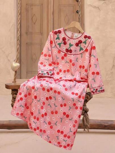 SHEIN فستان أنيق وأنيق بأكمام طويلة مُنسوج للفتيات المراهقات
