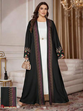 SHEIN Najma عباية كاردجان ماكسي كاجوال بأكمام طويلة مستوحاة من التطريز والطباعة الرقمية الزهرية ذات طراز رجعي لحجم كبير، مناسبة للربيع والخريف