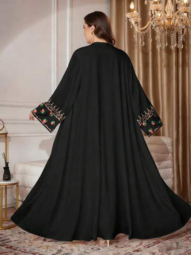 SHEIN Najma عباية كاردجان ماكسي كاجوال بأكمام طويلة مستوحاة من التطريز والطباعة الرقمية الزهرية ذات طراز رجعي لحجم كبير، مناسبة للربيع والخريف