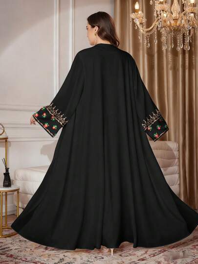SHEIN Najma عباية كاردجان ماكسي كاجوال بأكمام طويلة مستوحاة من التطريز والطباعة الرقمية الزهرية ذات طراز رجعي لحجم كبير، مناسبة للربيع والخريف