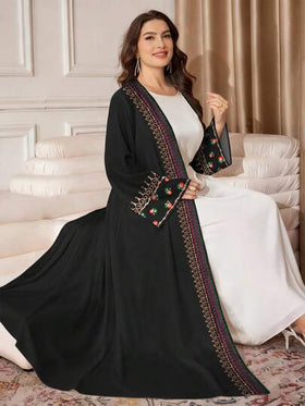 SHEIN Najma عباية كاردجان ماكسي كاجوال بأكمام طويلة مستوحاة من التطريز والطباعة الرقمية الزهرية ذات طراز رجعي لحجم كبير، مناسبة للربيع والخريف