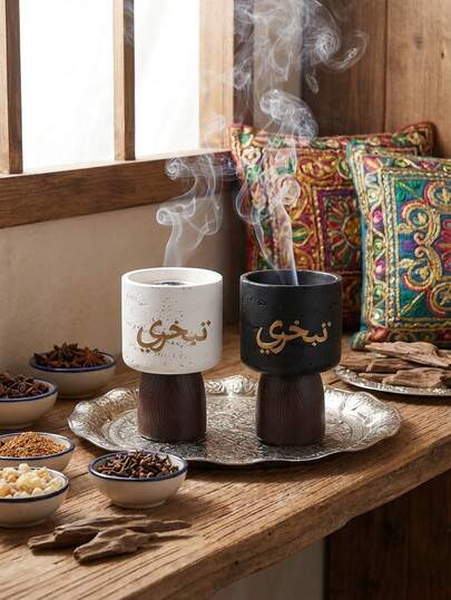 1 قطعة/مجموعة موقد بخور من الراتنج بنص عربي أبيض وأسود، تصميم مبتكر وبسيط، موزع بخور للاستخدام المنزلي الداخلي في جميع المواسم، مطهر هواء، حامل بخور بشكل حرف عربي، مناسب لاستخدامه في استوديو اليوغا وغرفة التدليك وغرفة التأمل والمكتب والنوم، إكسسوارات وهدا