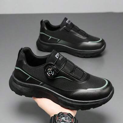 زوج من أحذية رياضية رجالية ذات لون أحادي منخفضة الرقبة، أحذية كاجوال عصرية للجري، مريحة ومتعددة الاستخدامات