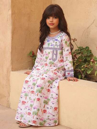 SHEIN فستان منسوج بزهور صغيرة أنيق للفتيات المراهقات