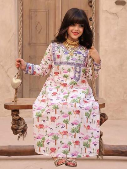 SHEIN فستان منسوج بزهور صغيرة أنيق للفتيات المراهقات