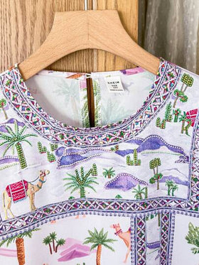 SHEIN فستان منسوج بزهور صغيرة أنيق للفتيات المراهقات