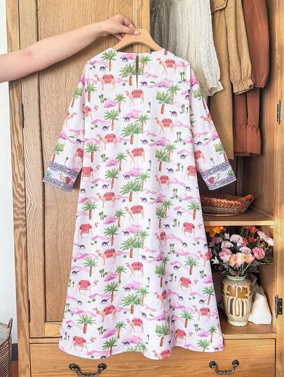 SHEIN فستان منسوج بزهور صغيرة أنيق للفتيات المراهقات