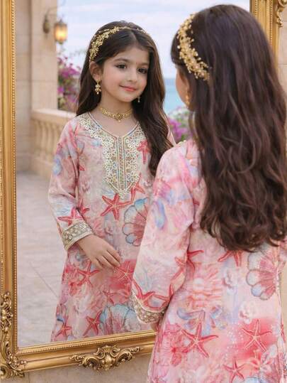SHEIN فستان منسوج بزهور صغيرة أنيق للفتيات المراهقات