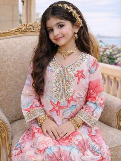 SHEIN فستان منسوج بزهور صغيرة أنيق للفتيات المراهقات
