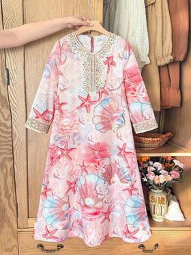 SHEIN فستان منسوج بزهور صغيرة أنيق للفتيات المراهقات