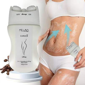 MELAO جهاز تدليك البطن والرفع 2 في 1، كريم رفع البطن ميلاو كيرفز 100 جرام مع رأس تدليك، لشد البطن وتنشيط البشرة، للعناية بما بعد الولادة، مع رأس تدليك، وضع تشغيل/إيقاف، تصميم محمول