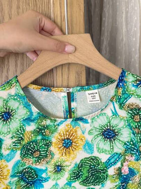 SHEIN فستان منسوج أنيق بطبعات زهرية صغيرة للفتيات المراهقات