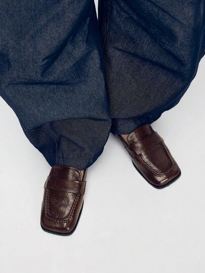 Mnmlis نساء مربع تو مطوي كاجوال لوفرز