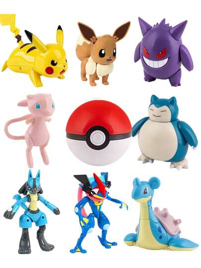 pokemon مجموعة ألعاب أشكال حركية لشخصيات بوكيمون الأصلية من الأنمي + كرات بوكيمون قابلة للتحول. دمى نماذج مشوهة لوحوش البوكيمون المستدعاة، أشكال حركية لبوكيمون، مجموعة هدايا ألعاب تحول المراهقين بوكيمون
