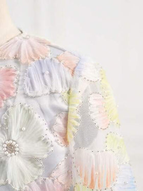SHEIN فستان بدون أكمام مع كارديجان أنيق مجموعة من قطعتين، مزين بالزهور ثلاثية الأبعاد وشبكة للفتيات المراهقات