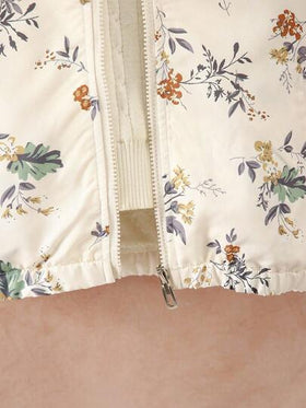SHEIN معطف شتوي دافئ للفتيات المراهقات مطبوع بالكامل، مزود بسحاب وكوليه فرو متطاير