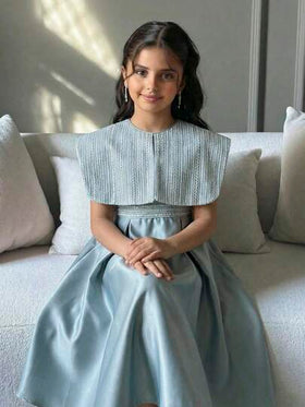 Serisse Kids رمضان فستان أنيق بياقة كبيرة بدون أكمام وخط أ للفتيات المراهقات بلون أخضر نعناعي