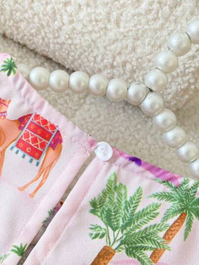 SHEIN فستان طويل الأكمام بطبعة الفلامنجو للفتيات الصغيرات، طراز العطلات، خريفي