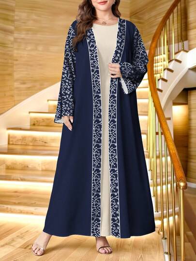 SHEIN Najma كارديجان كاجوال بأكمام طويلة مطبوع رقميًا بنمط الورق للمرأة ذات الحجم الكبير، مناسب للربيع والخريف