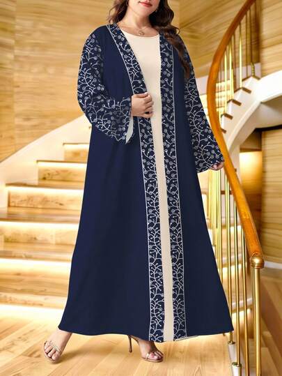 SHEIN Najma كارديجان كاجوال بأكمام طويلة مطبوع رقميًا بنمط الورق للمرأة ذات الحجم الكبير، مناسب للربيع والخريف