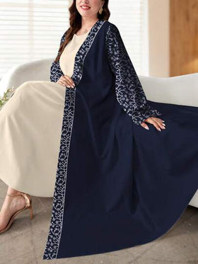 SHEIN Najma كارديجان كاجوال بأكمام طويلة مطبوع رقميًا بنمط الورق للمرأة ذات الحجم الكبير، مناسب للربيع والخريف