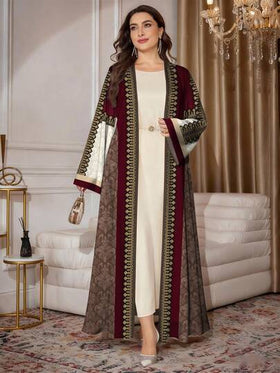 SHEIN Najma عباية كاردجان طويلة الأكمام مطبوعة للنساء ذوات الأحجام الكبيرة، فضفاضة وكاجوال، مناسبة للربيع والخريف
