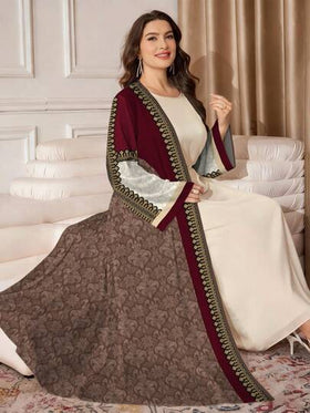 SHEIN Najma عباية كاردجان طويلة الأكمام مطبوعة للنساء ذوات الأحجام الكبيرة، فضفاضة وكاجوال، مناسبة للربيع والخريف