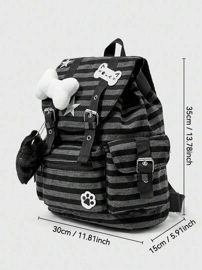 ROMWE Grunge Punk حقيبة ظهر متعددة الجيوب بتصميم كتلة اللون بأشكال براثن القطط والعظام والنجوم والخطوط المتقاطعة بطراز بانك للمدرسة، سعة كبيرة للتنقل والاستخدام المدرسي، ضروريات العودة إلى المدرسة