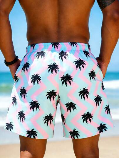 Manfinity Swimmode شورت كاجوال للرجال بجيوب مائلة وخصر بسحاب، مناسب للعطلات والشاطئ