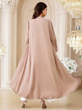 Al Najma عباءة عربية طويلة فضفاضة أنيقة مزينة باللؤلؤ ذات لون أحادي وأكمام طويلة للنساء