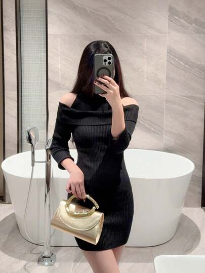 حقيبة مسائية معدنية صغيرة مزينة بشكل أنيق، حقيبة يد نسائية مزينة بشريط معدني لامع، إحساس فاخر للفساتين المسائية والحفلات والزفاف والسهرات، تأتي مع سلسلة معدنية